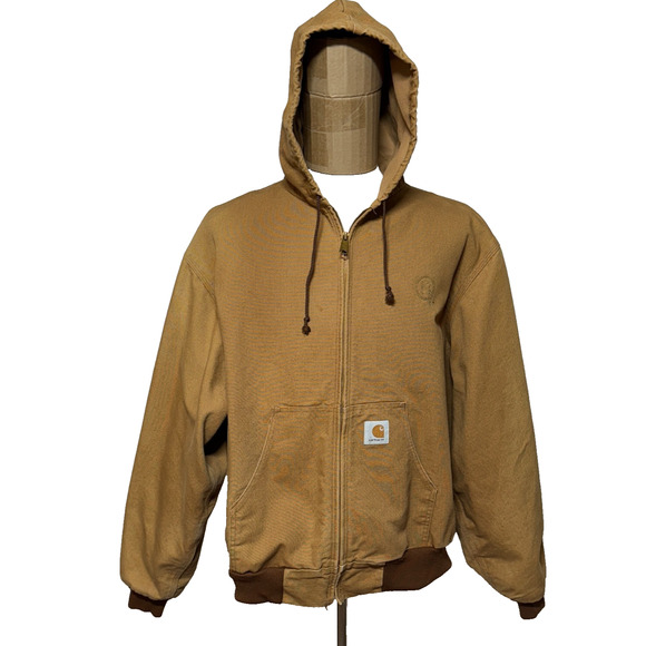 Vintage Carhartt Jacket Mens 2XL Brown Canvas Full Zip Hooded Thermal Coat JR106 - Picture 1 of 11